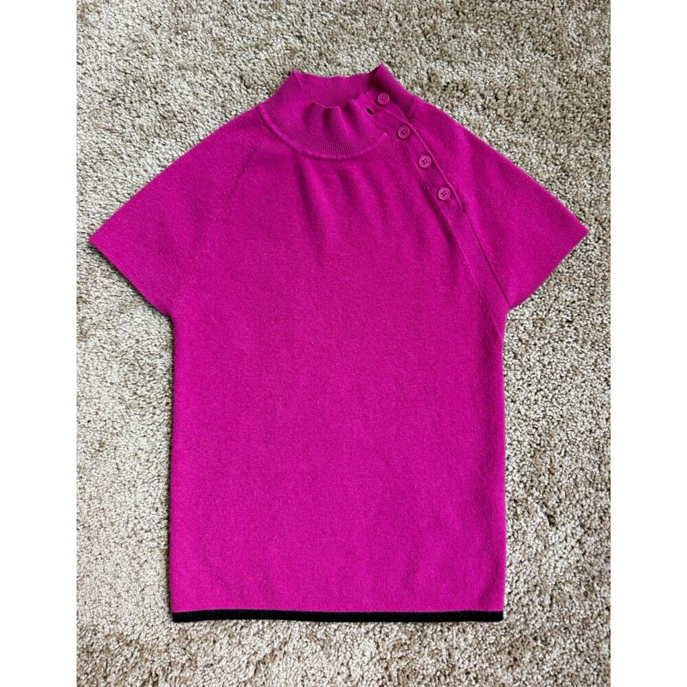 MAEVE Pink Solid Knit Mock Neck Button Accent Pullover Sweater Short Sleeve XS